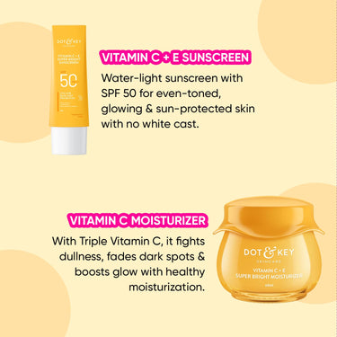 Dot & Key Vitamin C Daily Glow Essentials Skin Care Combo (Vitamin C Sunscreen SPF 50 PA+++ 50gm & Vitamin C Moisturizer 50gm) | For Glowing Skin | For All Skin Types | For Women & Men
